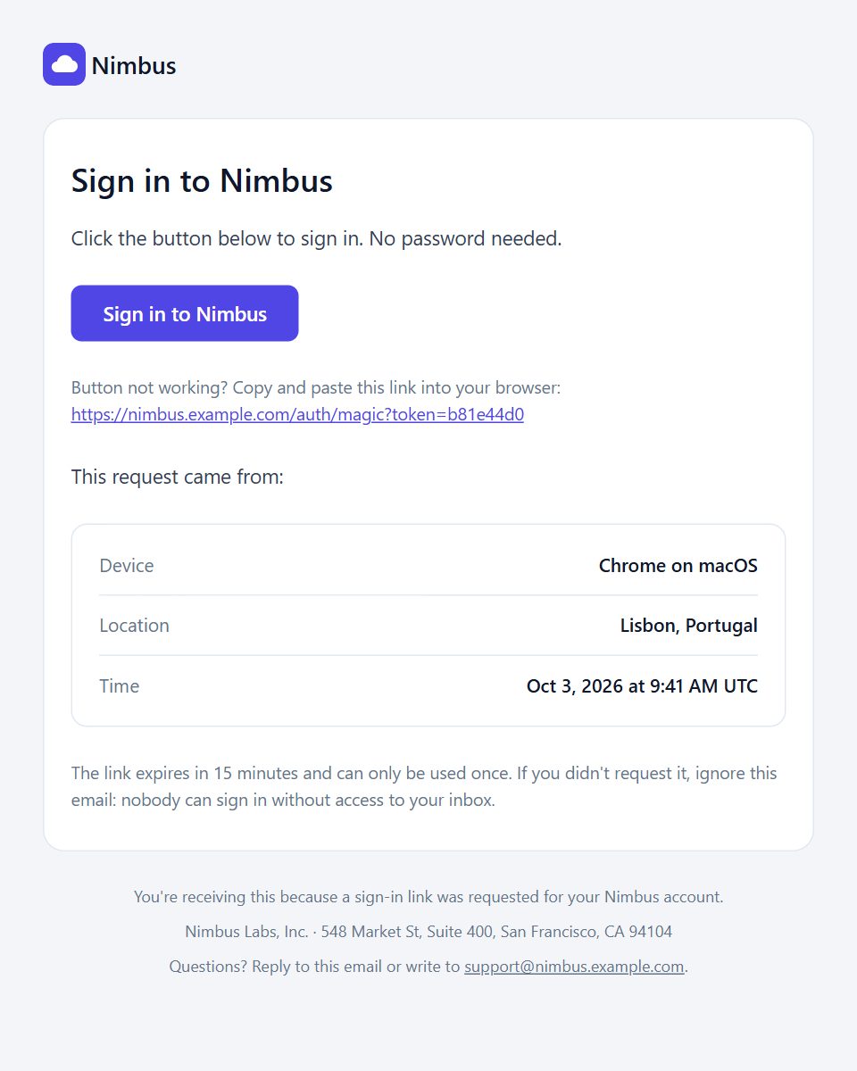 Magic link email