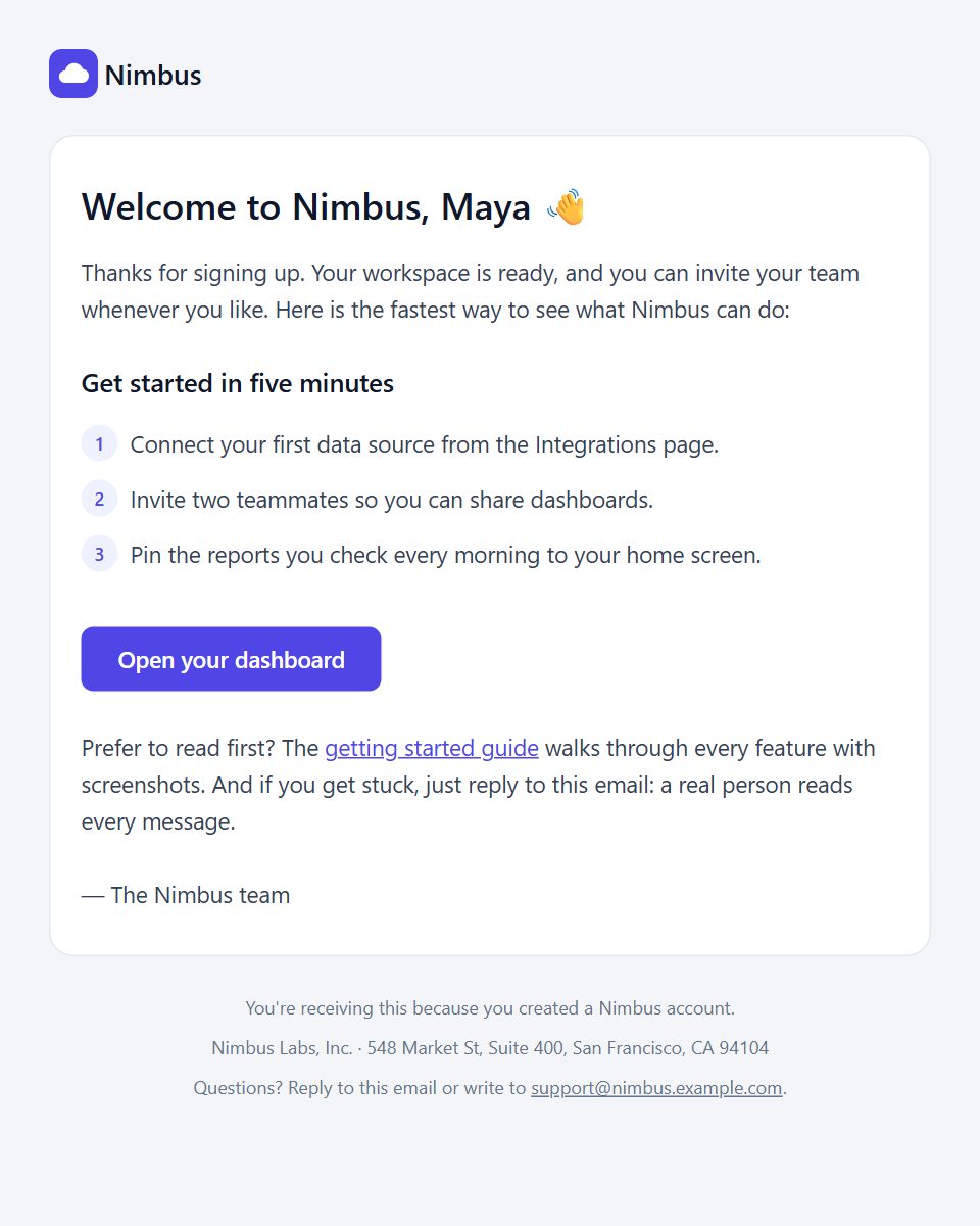 Welcome email