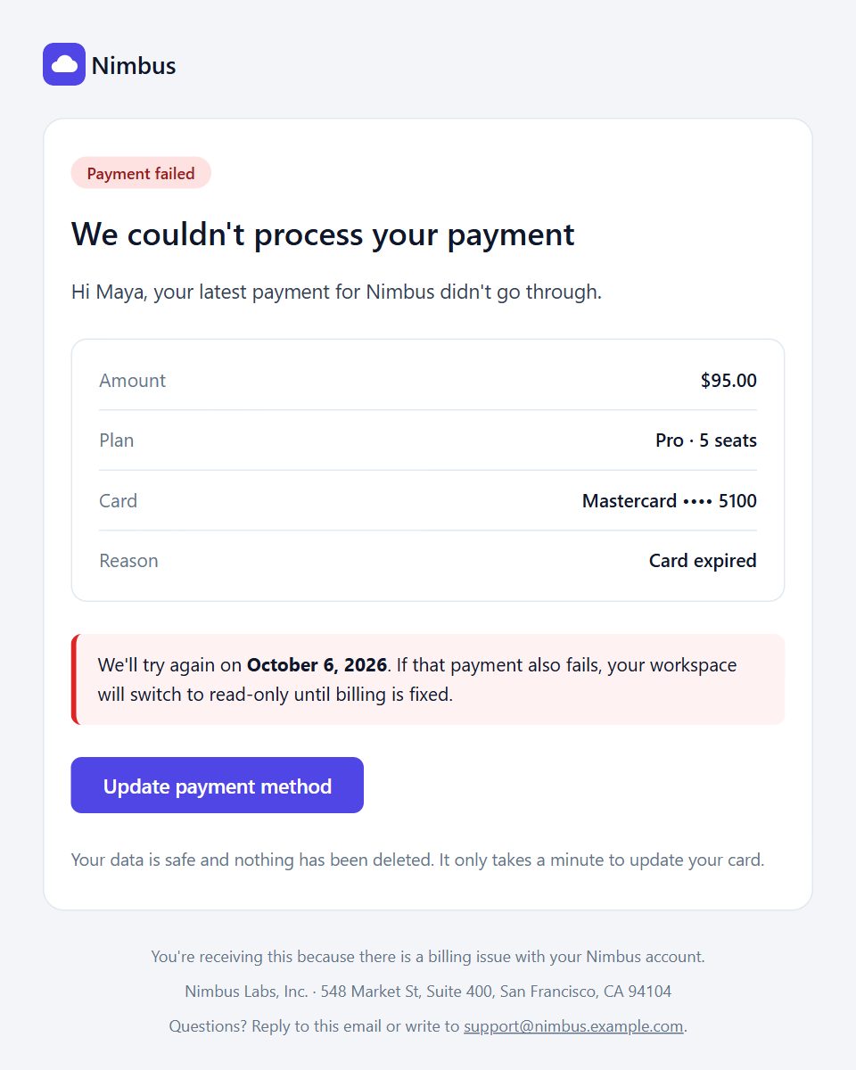 Payment failed email