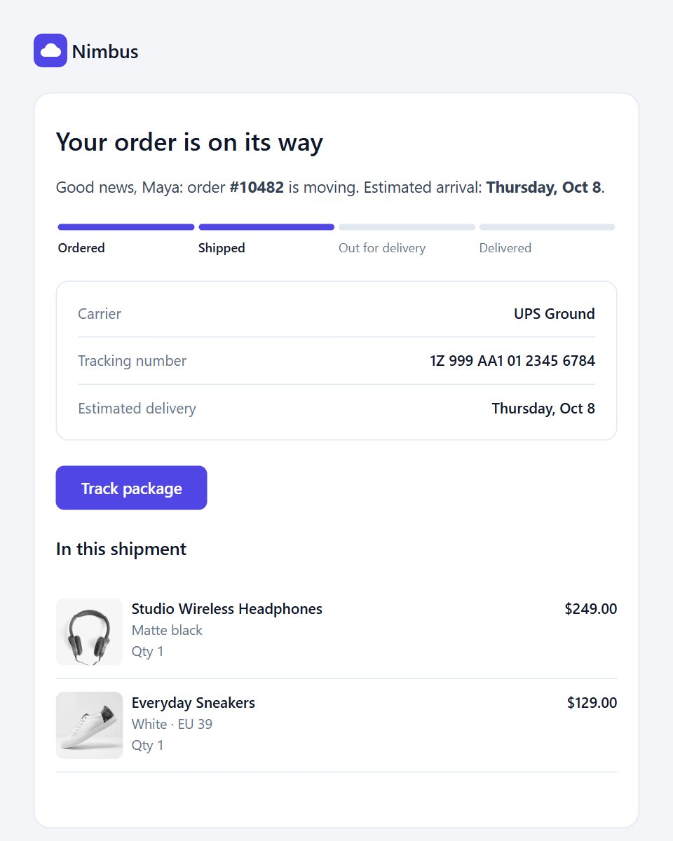 Shipping update email