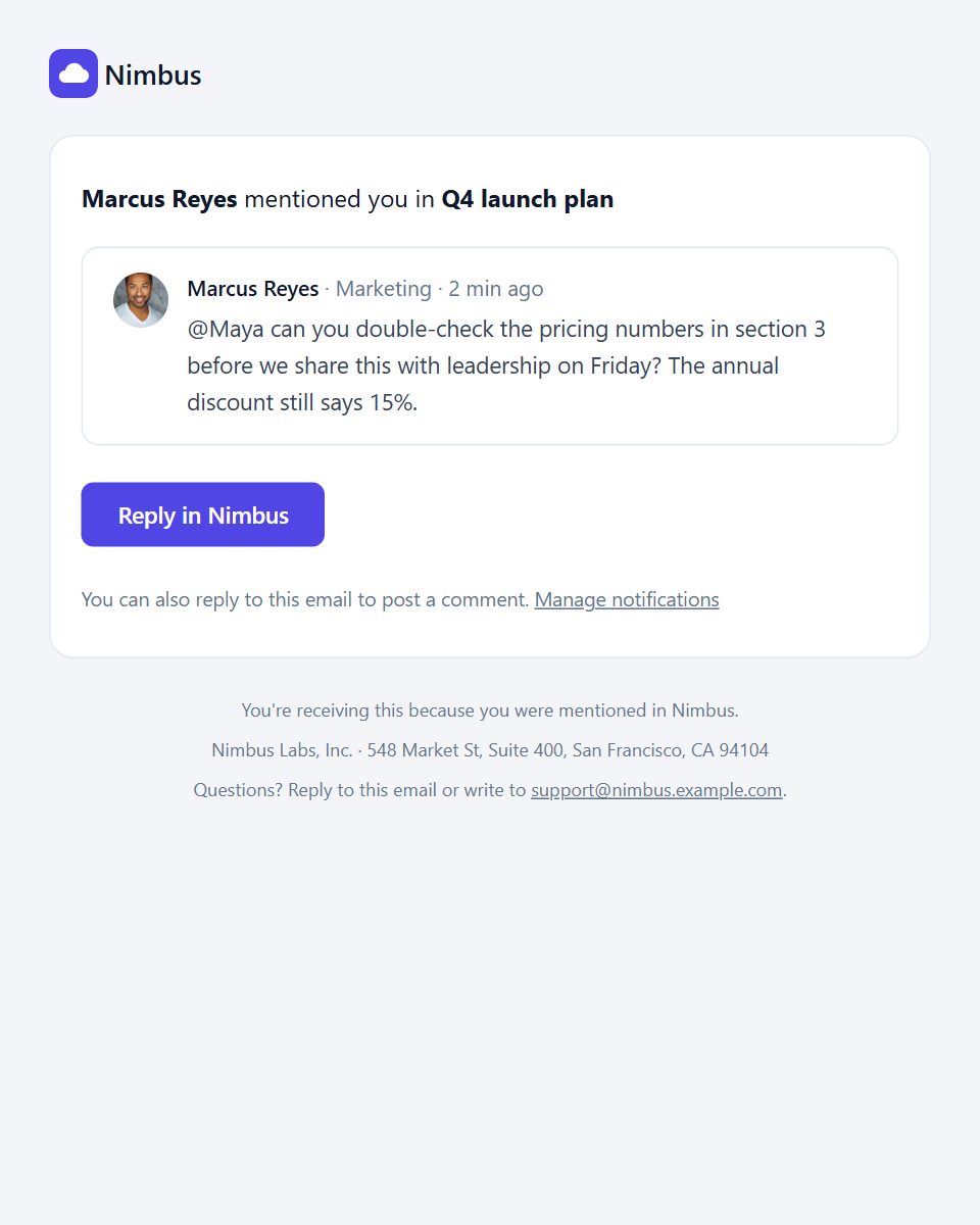 Mention / comment email